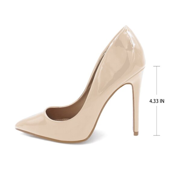 LURNYET NUDE PATENT Women Pointed-Toe Pumps with Stiletto 4 inch Heels - Picture 3 of 5
